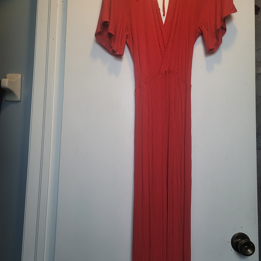 Red V-Neck Jumper with Flutter Sleeves